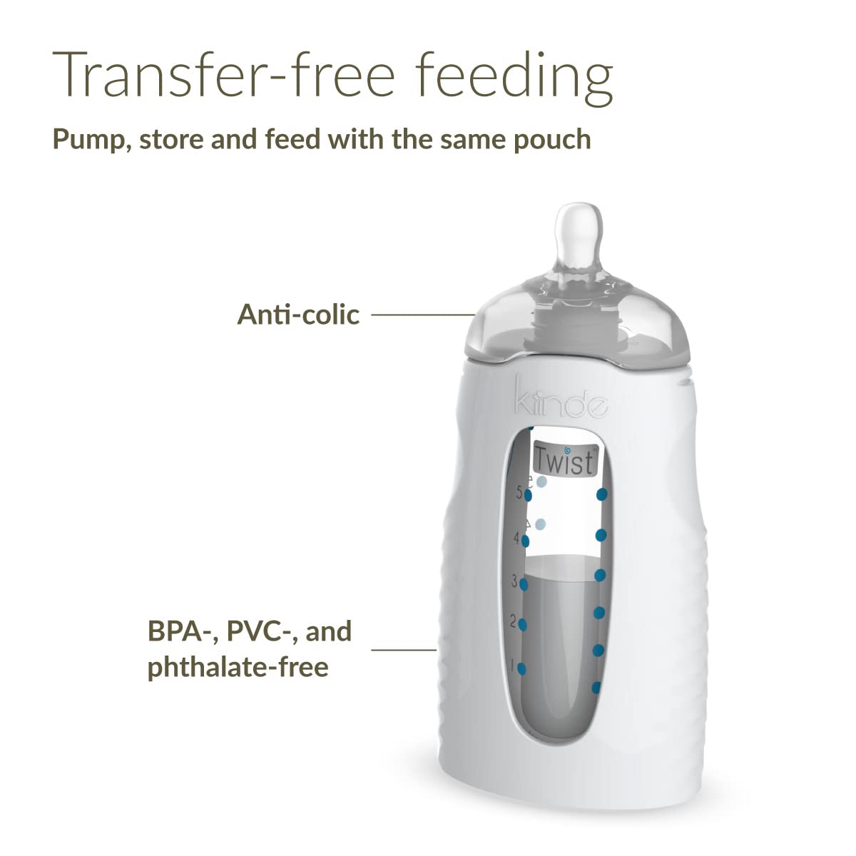 Kiinde Twist Squeeze Natural Baby Breast Milk Feeding Bottle with Nipples and Case (2 Pack)