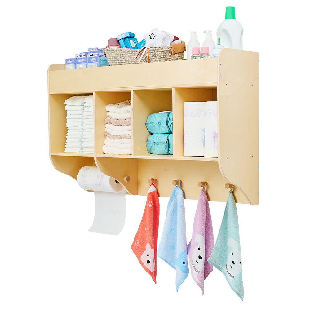 Monläurd Birch Wall-Mounted Diaper Organizer with Hooks