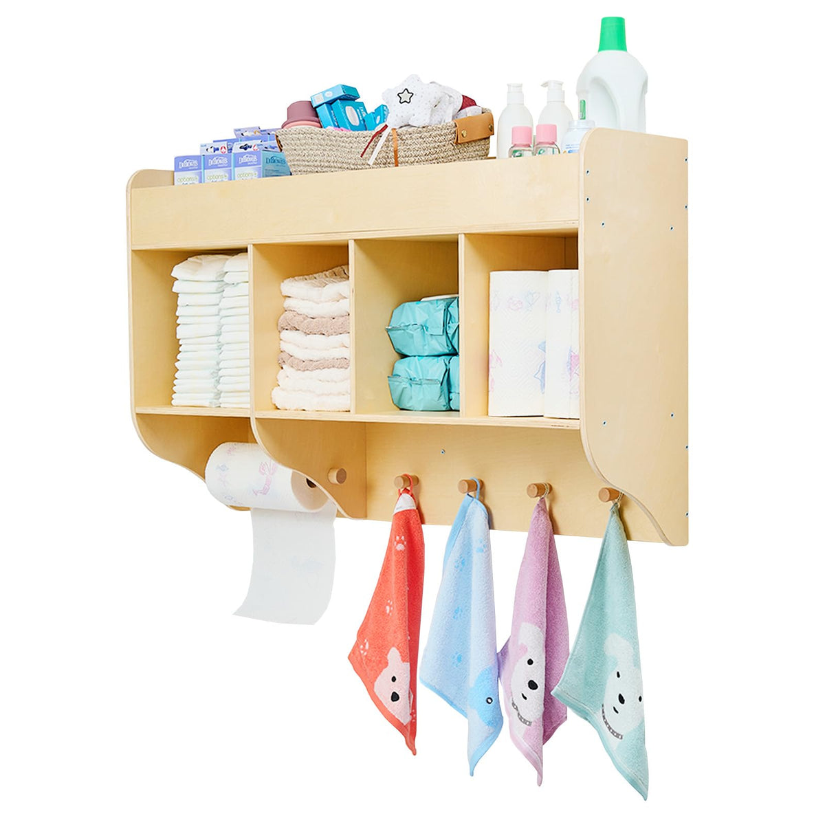Monläurd Birch Wall-Mounted Diaper Organizer with Hooks