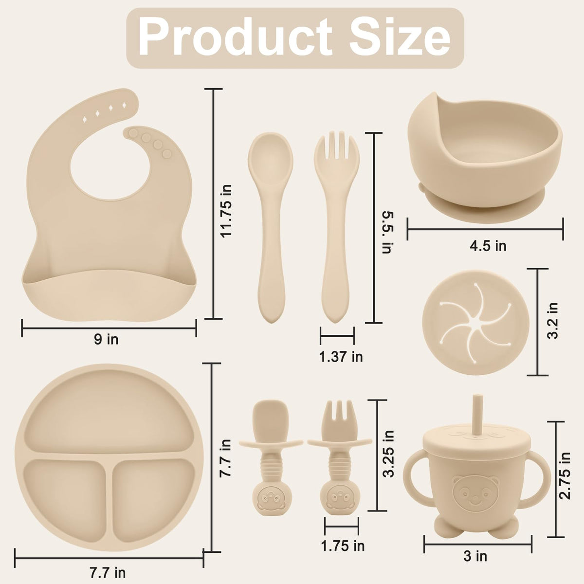 Silicone Baby Feeding Set with Plate, Bowl, Cup & Utensils