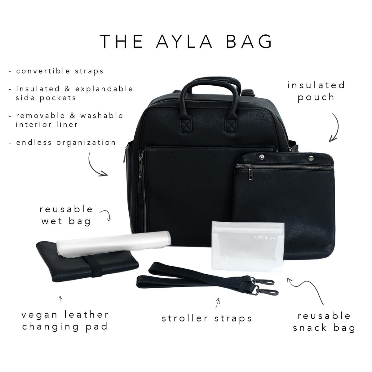 Ayla & Co Convertible Diaper Bag Backpack with Insulated Pockets