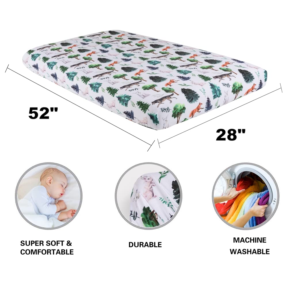 4-Pack Woodland Animal Neutral Fitted Baby Crib Sheets