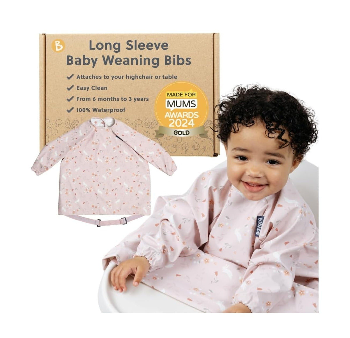 BIBaDO Easy-Clean Long Sleeve Bib for Babies & Toddlers