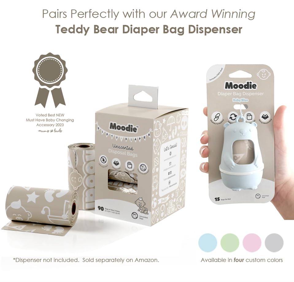 Moodie Teddy Bear Diaper Bag Dispenser with 15 Waste Bags