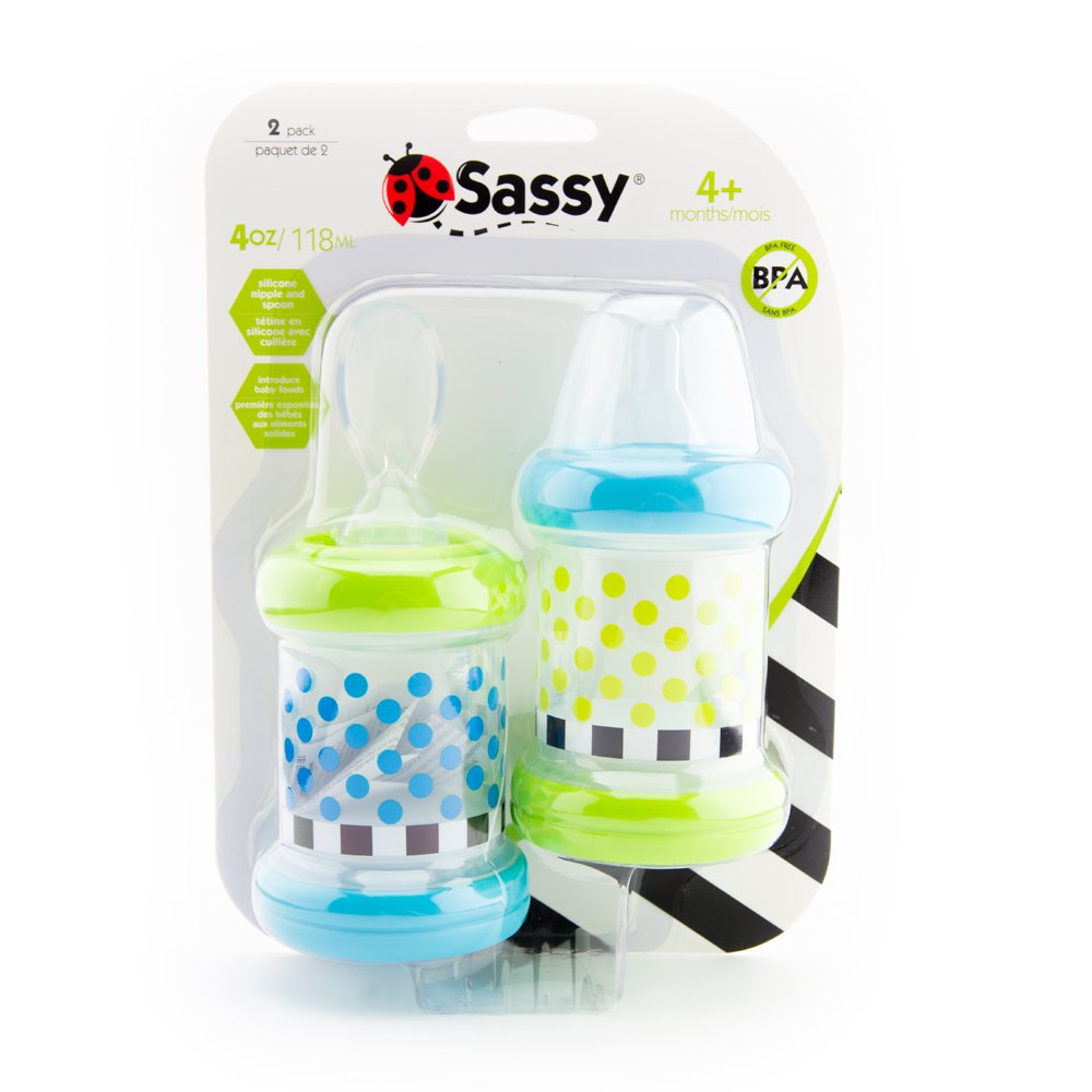 Sassy Baby Food Nurser – 4+ Months Set of 2-4oz 100% Silicone Nipple and Spoon BPA-Free