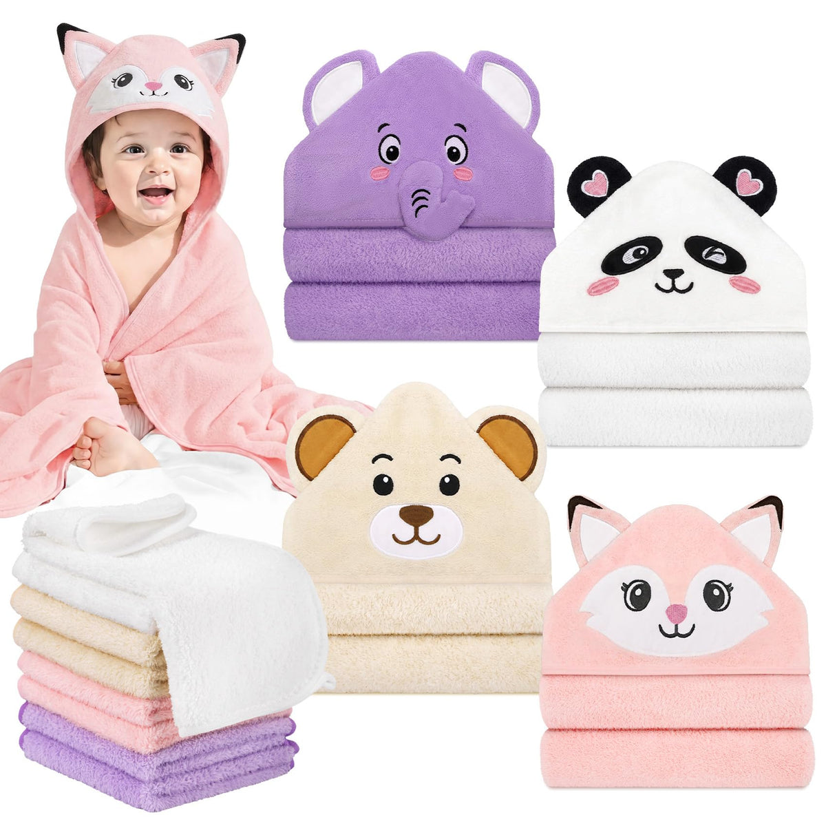 CandyHome 12-Piece Baby Bath Towel Set for Infants & Toddlers