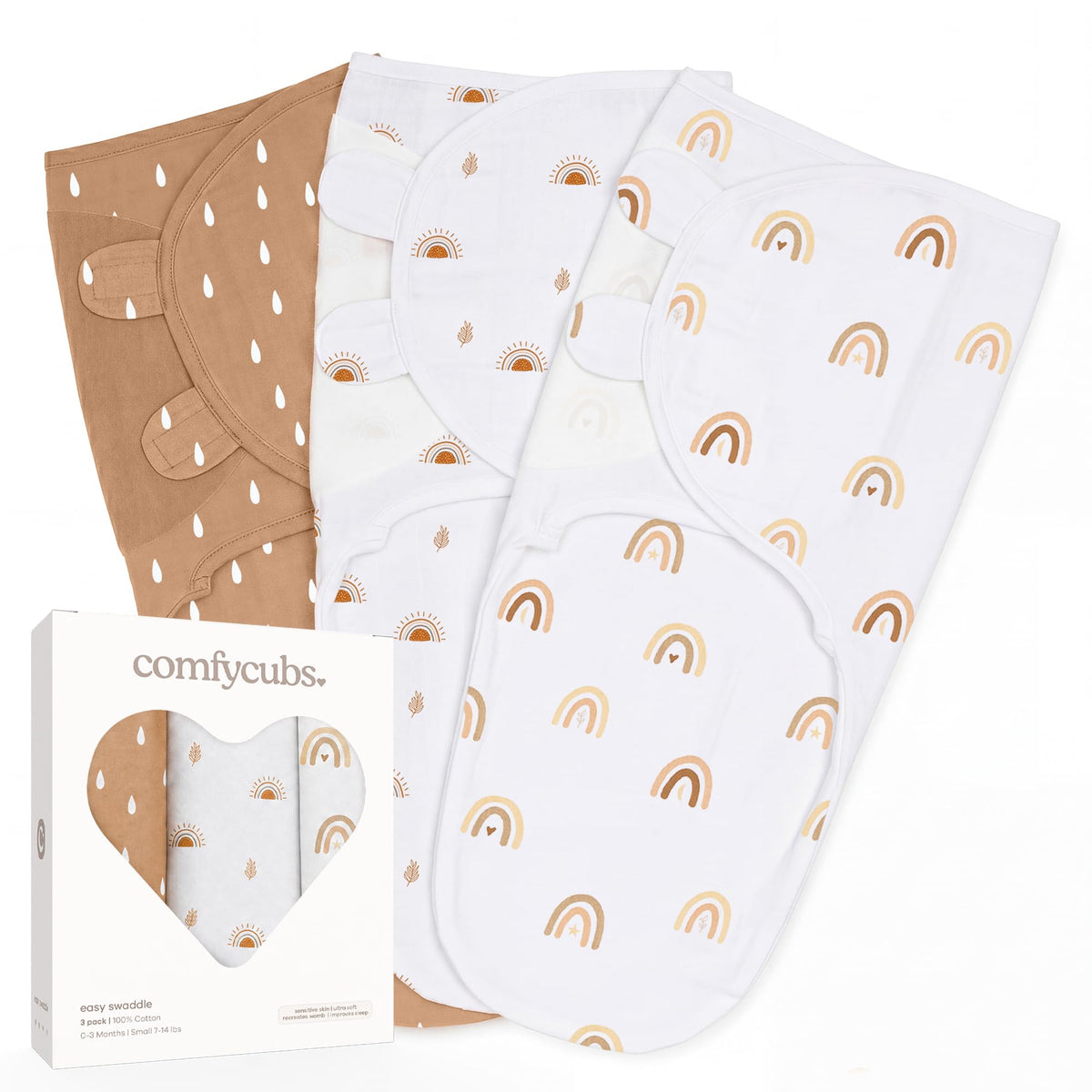 Comfy Cubs 3-Pack Easy Velcro Baby Swaddle Blankets