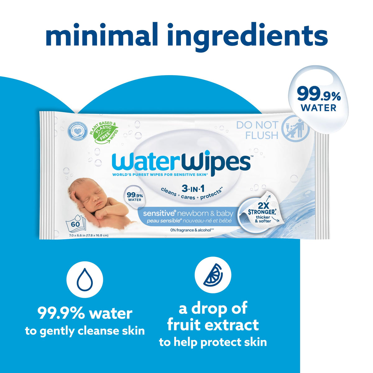 WaterWipes Original Plastic-Free Baby Wipes for Sensitive Skin