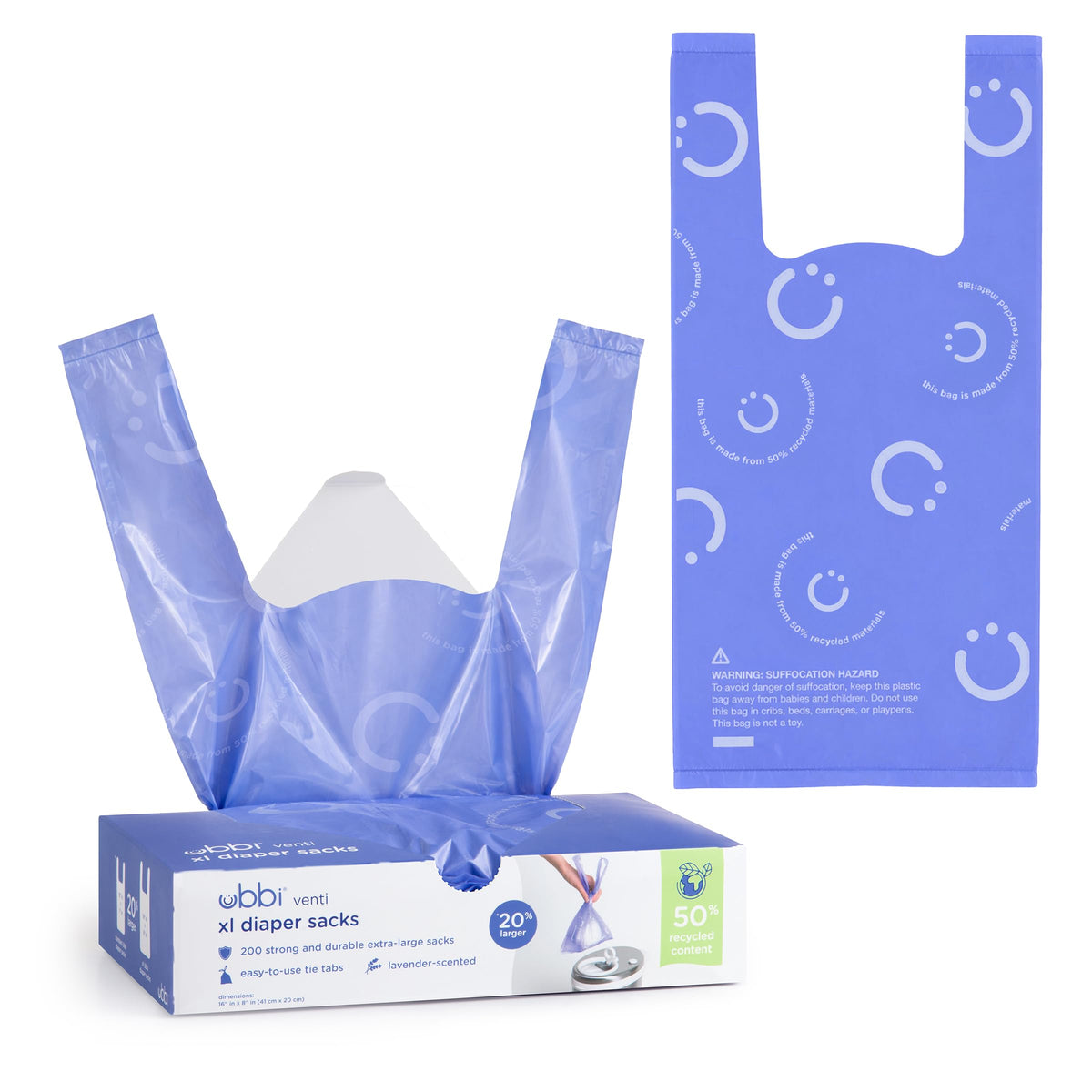 Ubbi Lavender-Scented Disposable Diaper Sacks with Tie Tabs
