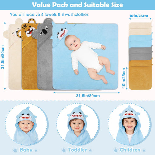CandyHome 12-Piece Baby Bath Towel Set for Infants & Toddlers