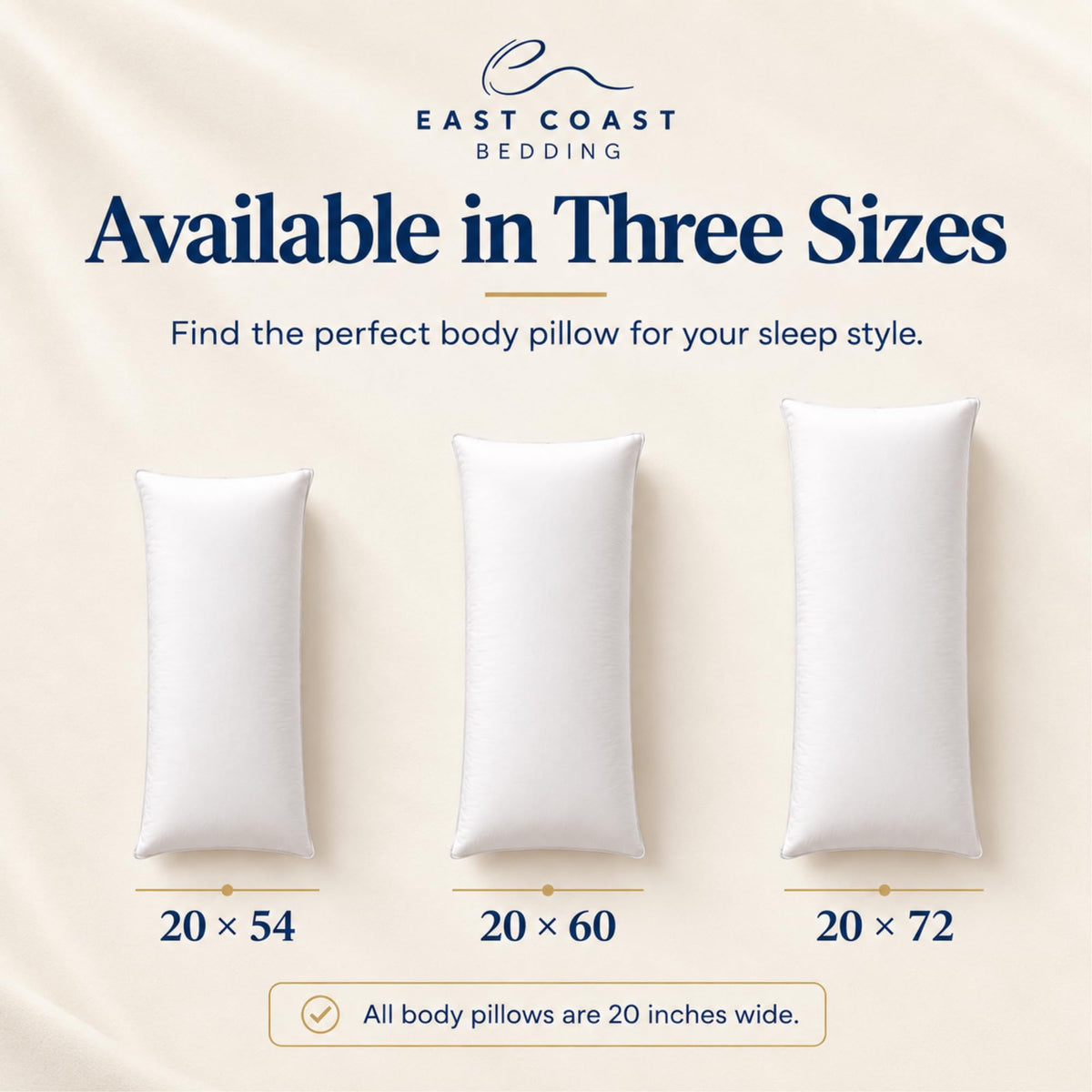 East Coast Bedding Body Pillow, 100% Cotton Shell, Soft Breathable Comfort, Full Body Support for Side Sleepers, Multiple Fill & Size Options