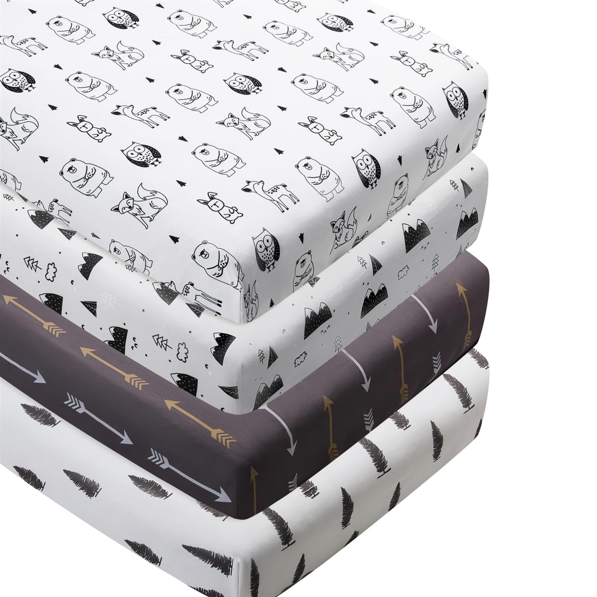 4-Pack Woodland Animal Neutral Fitted Baby Crib Sheets