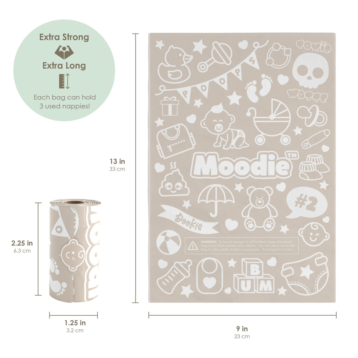 Moodie Teddy Bear Diaper Bag Dispenser with 15 Waste Bags