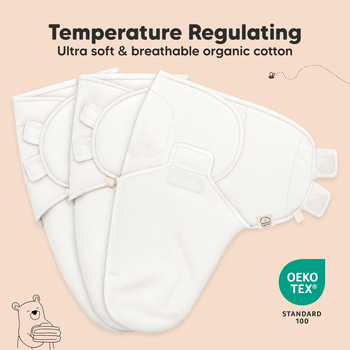 KeaBabies 3-Pack Organic Baby Swaddles for Newborns 0–6M