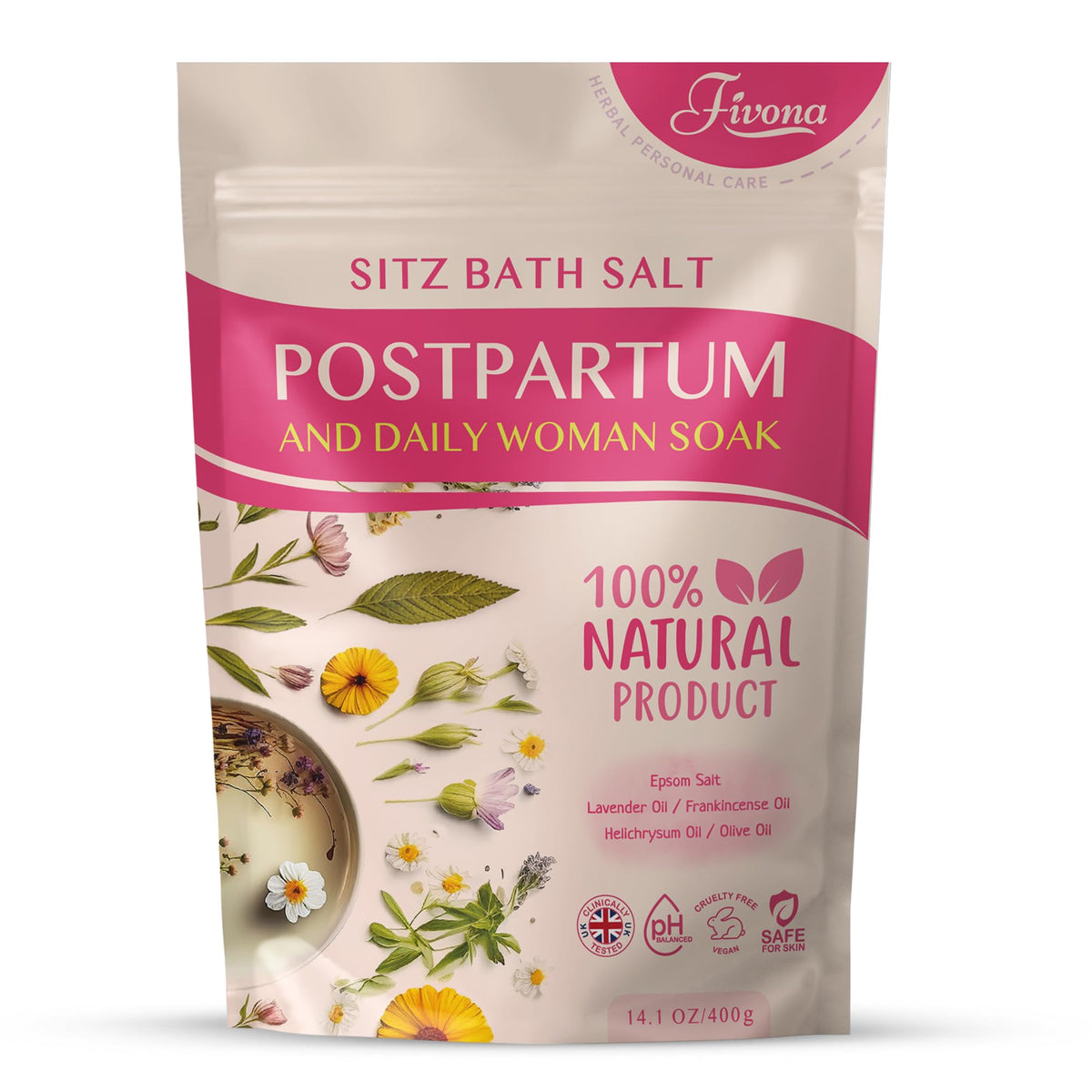 FIVONA Sitz Bath Soak Kit Postpartum Soak Blend - Epsom Salt with Essential Oils Blend for Sitz Bath Soaking, Perineal Care, Fast Postpartum Recovery & Hemorrhoid Treatment, Essential Mix for New Mom