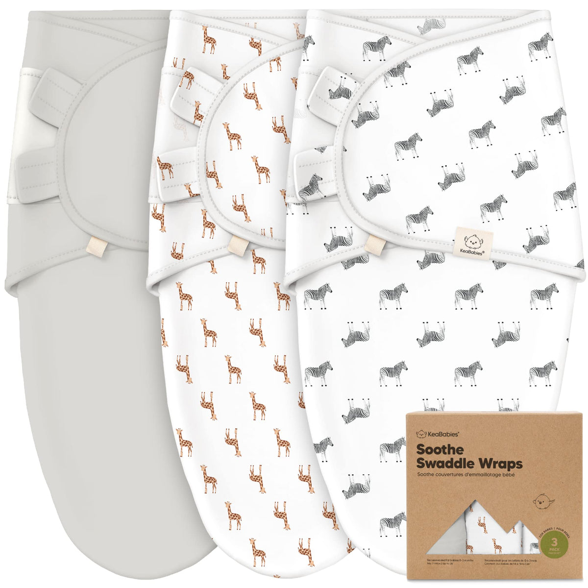 KeaBabies 3-Pack Organic Baby Swaddles for Newborns 0–6M