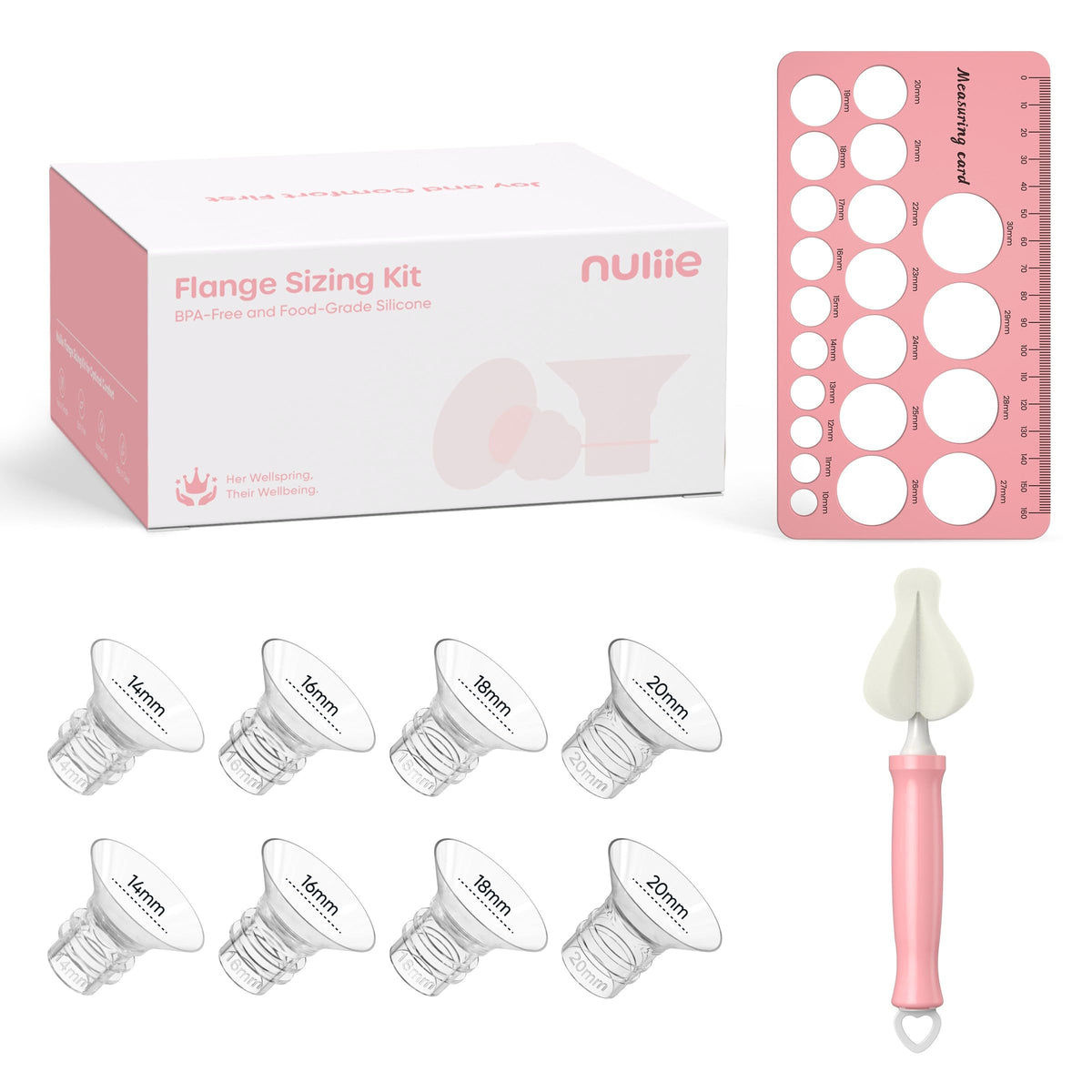 Nuliie Flange Sizing Kit for 24mm Flange/Shield of Most Pumps, Silicone Flange Inserts Replacement Kit, Pumping Essential Kit for Moms