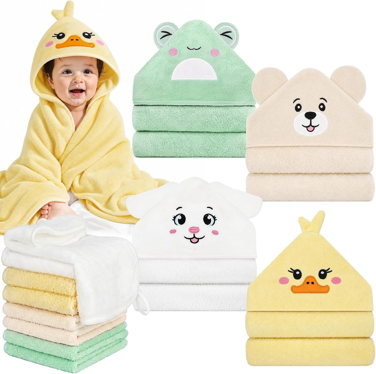 CandyHome 12-Piece Baby Bath Towel Set for Infants & Toddlers