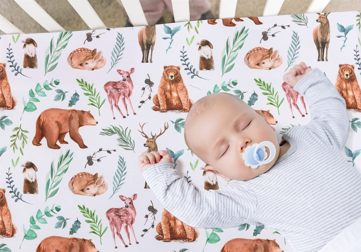 4-Pack Woodland Animal Neutral Fitted Baby Crib Sheets