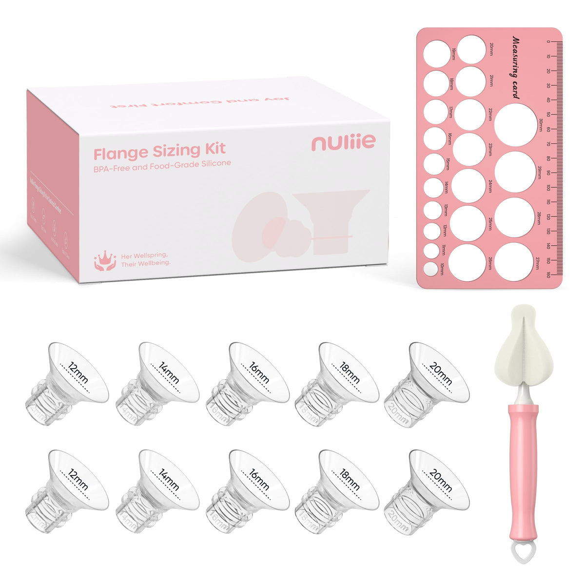 Nuliie Flange Sizing Kit for 24mm Flange/Shield of Most Pumps, Silicone Flange Inserts Replacement Kit, Pumping Essential Kit for Moms