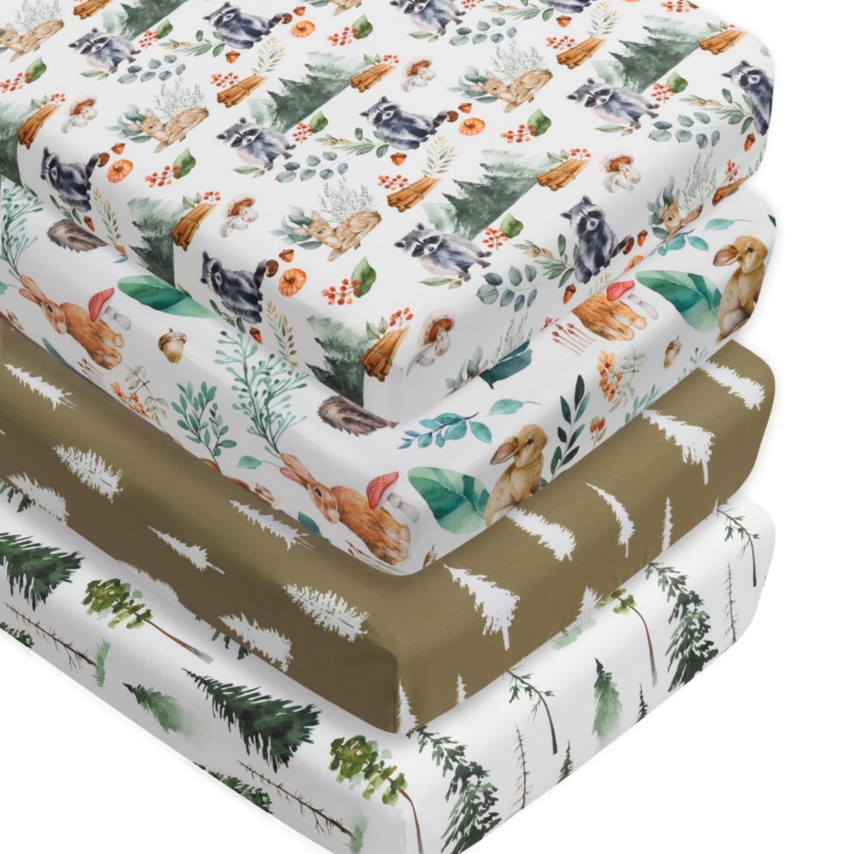 4-Pack Woodland Animal Neutral Fitted Baby Crib Sheets
