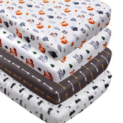 4-Pack Woodland Animal Neutral Fitted Baby Crib Sheets