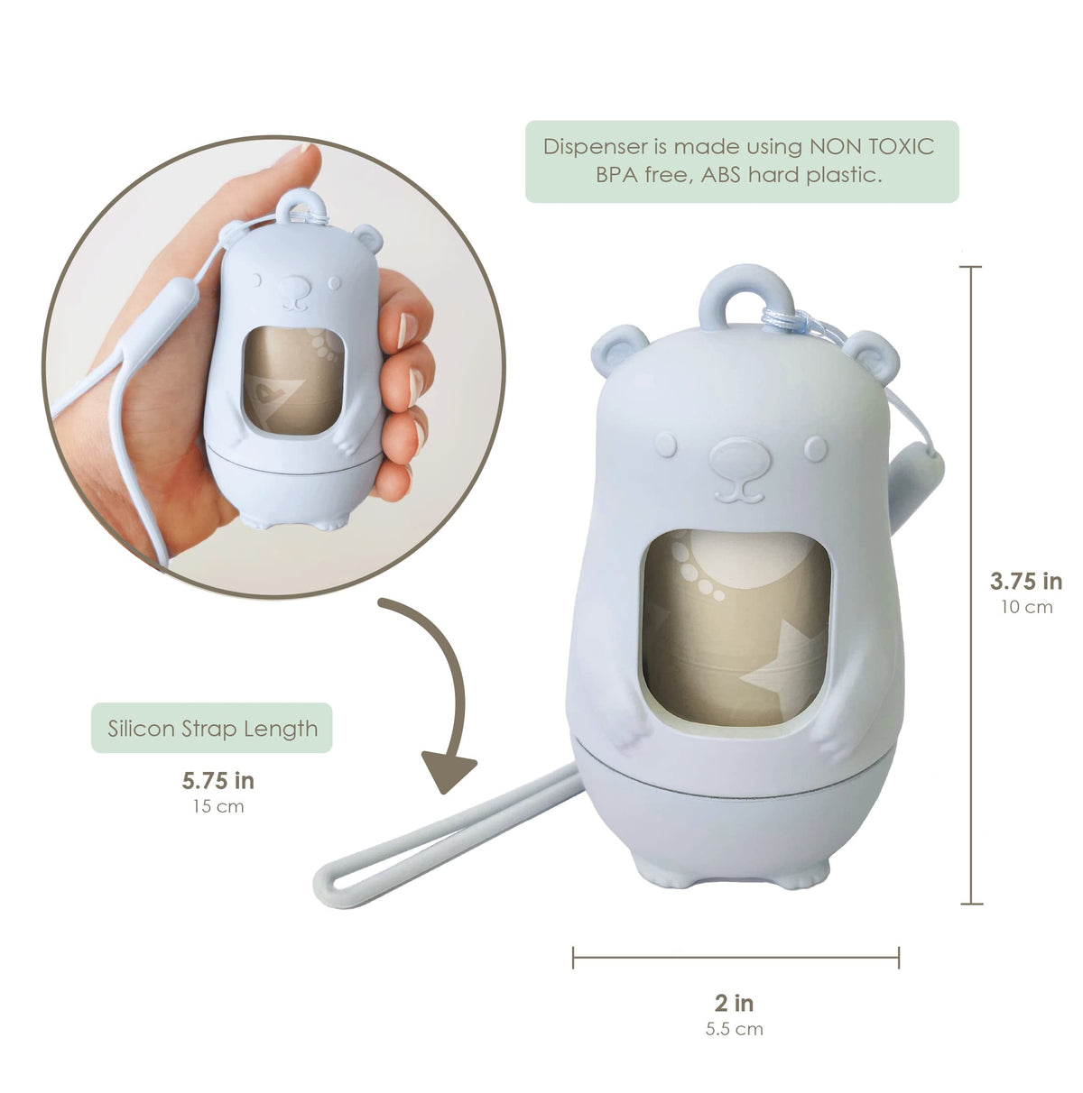 Moodie Teddy Bear Diaper Bag Dispenser with 15 Waste Bags