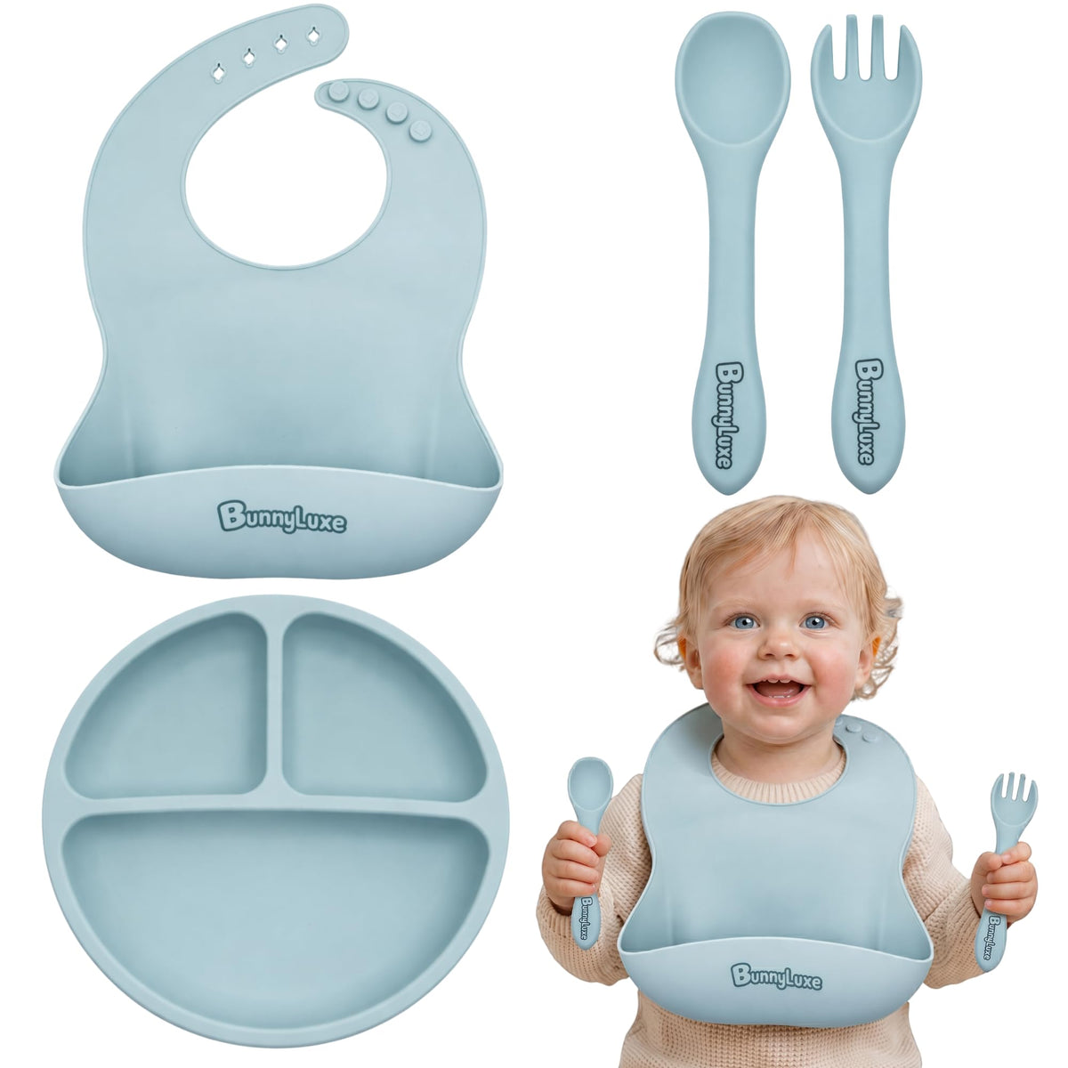 BunnyLuxe Waterproof Silicone Baby Feeding Bibs