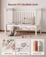 Yoofoss 2-Pack Fitted Crib Sheets for Baby Boys & Girls