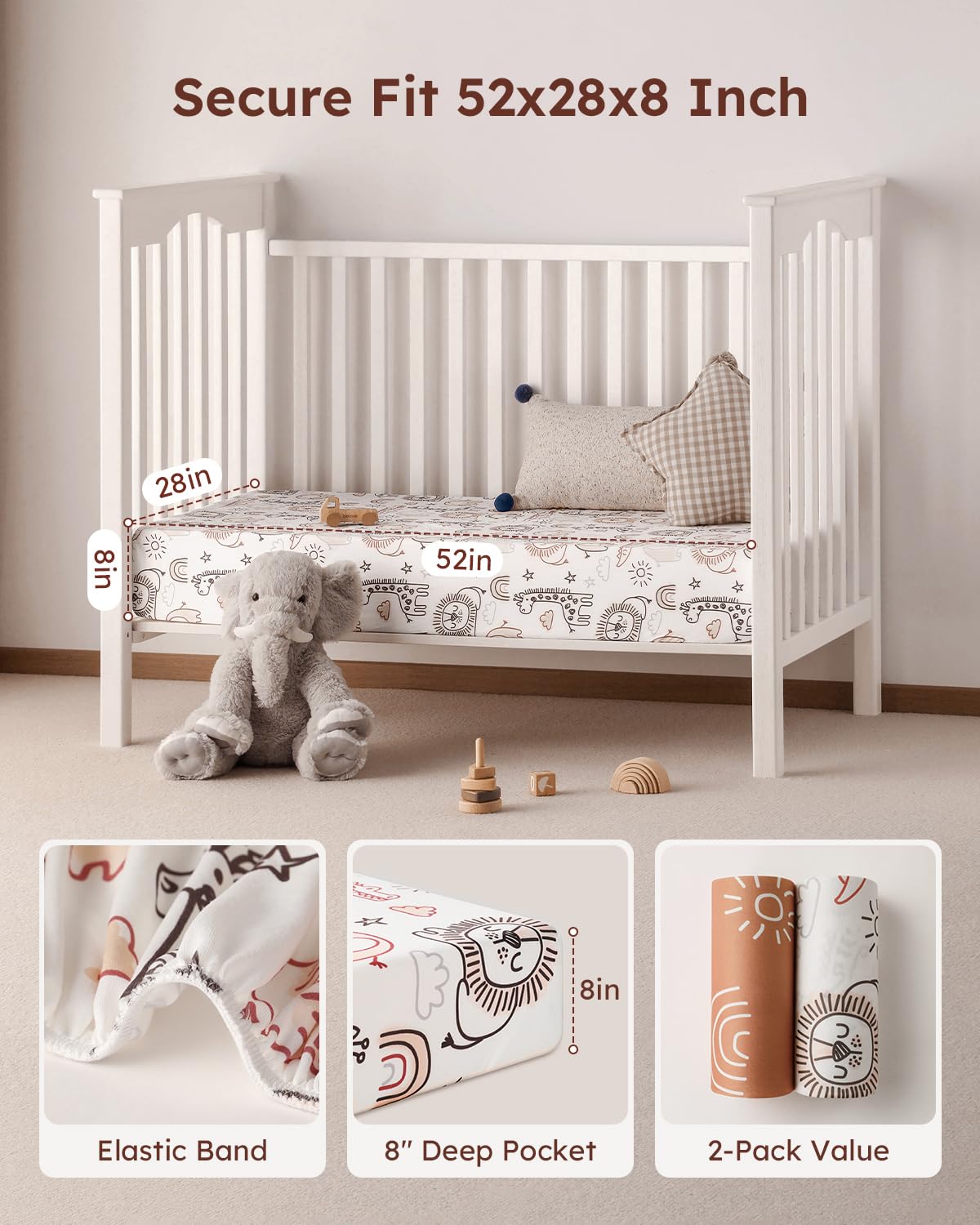 Yoofoss 2-Pack Fitted Crib Sheets for Baby Boys & Girls