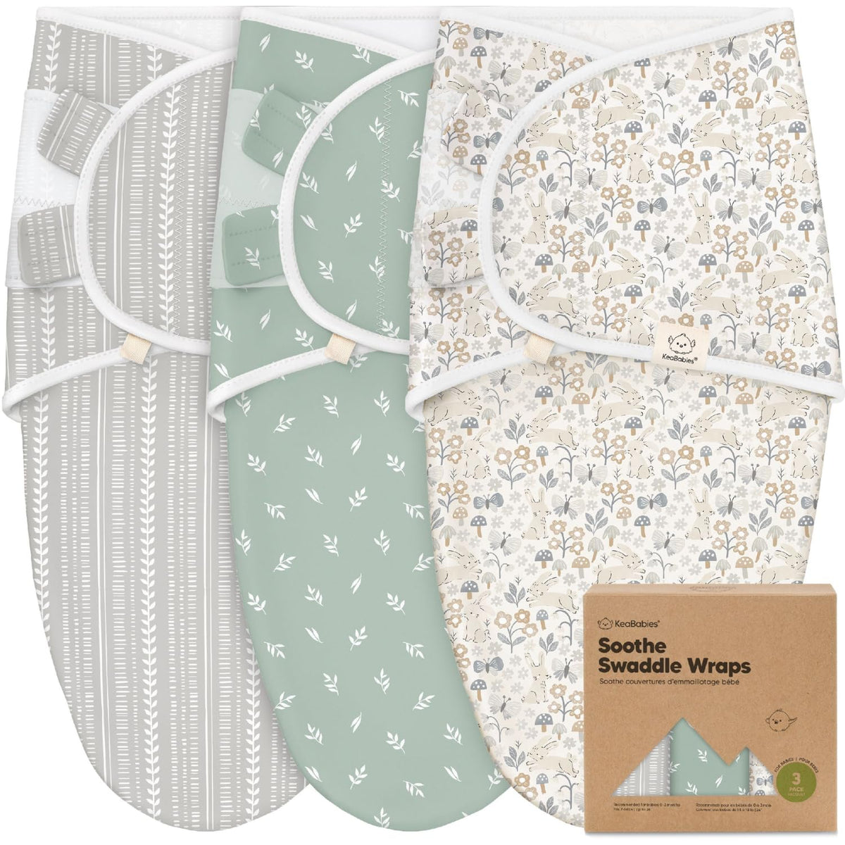 KeaBabies 3-Pack Organic Baby Swaddles for Newborns 0–6M