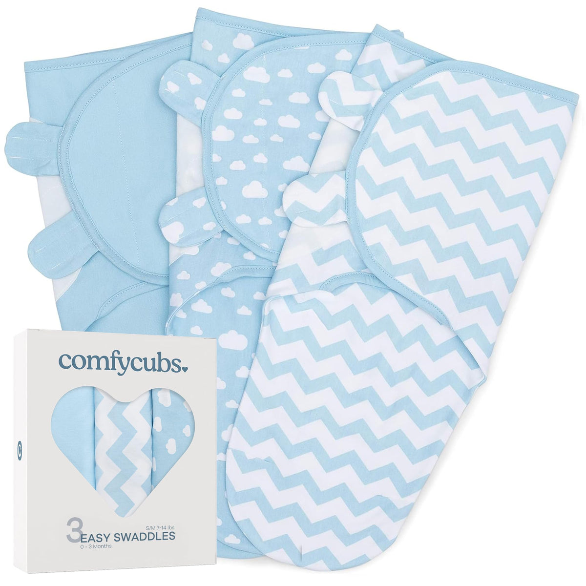 Comfy Cubs 3-Pack Easy Velcro Baby Swaddle Blankets