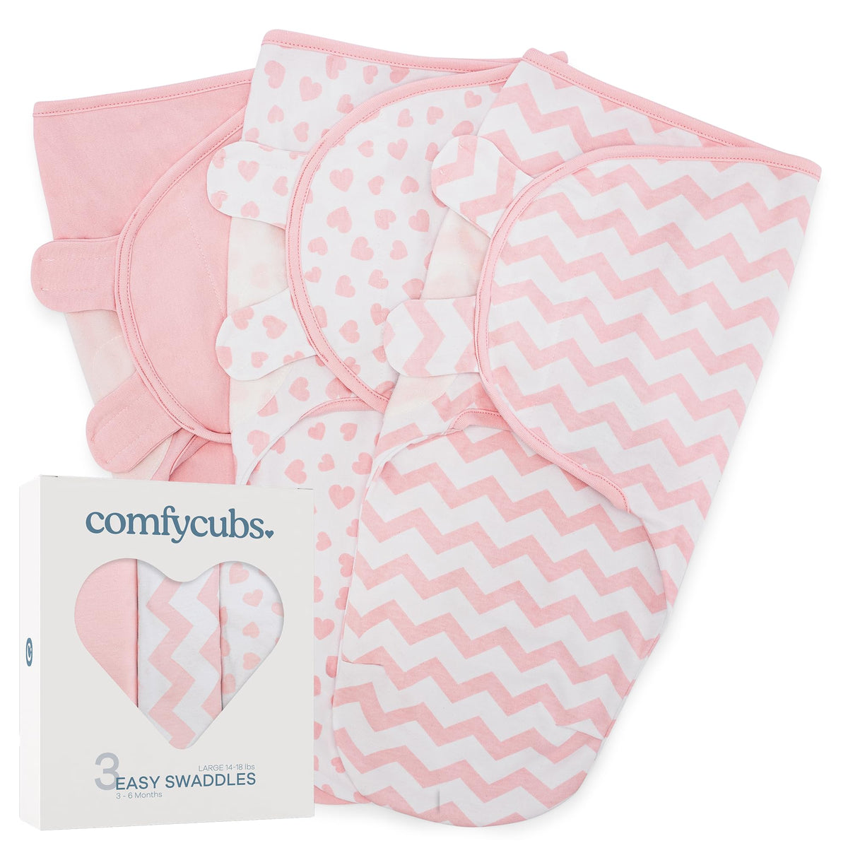 Comfy Cubs 3-Pack Easy Velcro Baby Swaddle Blankets