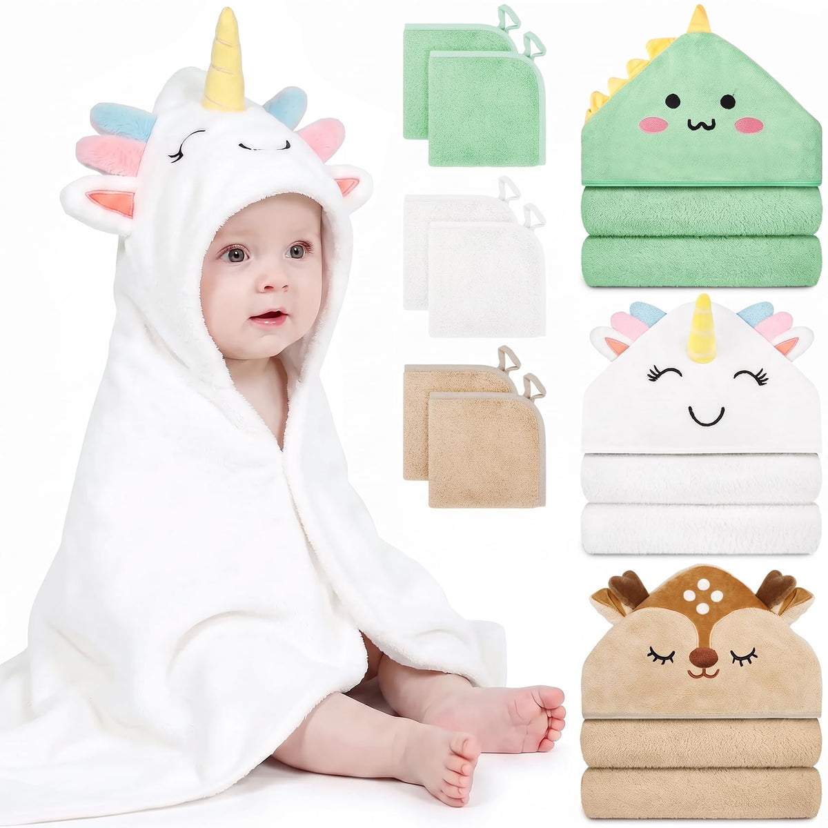 CandyHome 12-Piece Baby Bath Towel Set for Infants & Toddlers