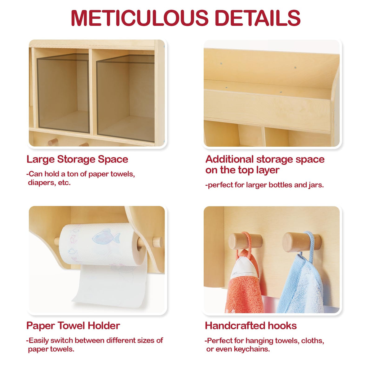 Monläurd Birch Wall-Mounted Diaper Organizer with Hooks