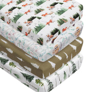4-Pack Woodland Animal Neutral Fitted Baby Crib Sheets
