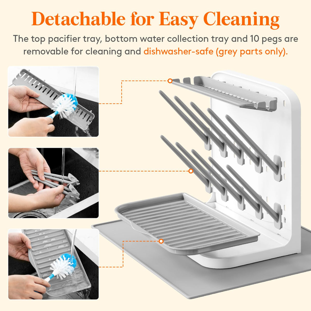 Lifewit Large Baby Bottle Drying Rack with Drain Mat & 15 Hooks, Newborn Essentials Must Haves, Bottle Storage Organizer for Countertop, Cabinet, Rack Dryer Holder for Pacifiers