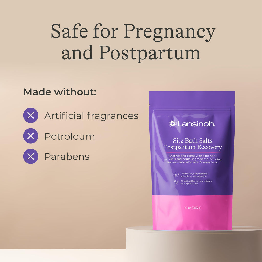 Lansinoh Sitz Bath Salts, Postpartum Essentials, and Hemorrhoid Treatment, Epsom Salt Bath Soak with Lavender Oil, Frankincense and Aloe Vera, 10 Ounce