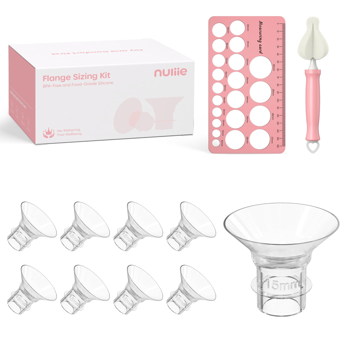 Nuliie Flange Sizing Kit for 24mm Flange/Shield of Most Pumps, Silicone Flange Inserts Replacement Kit, Pumping Essential Kit for Moms