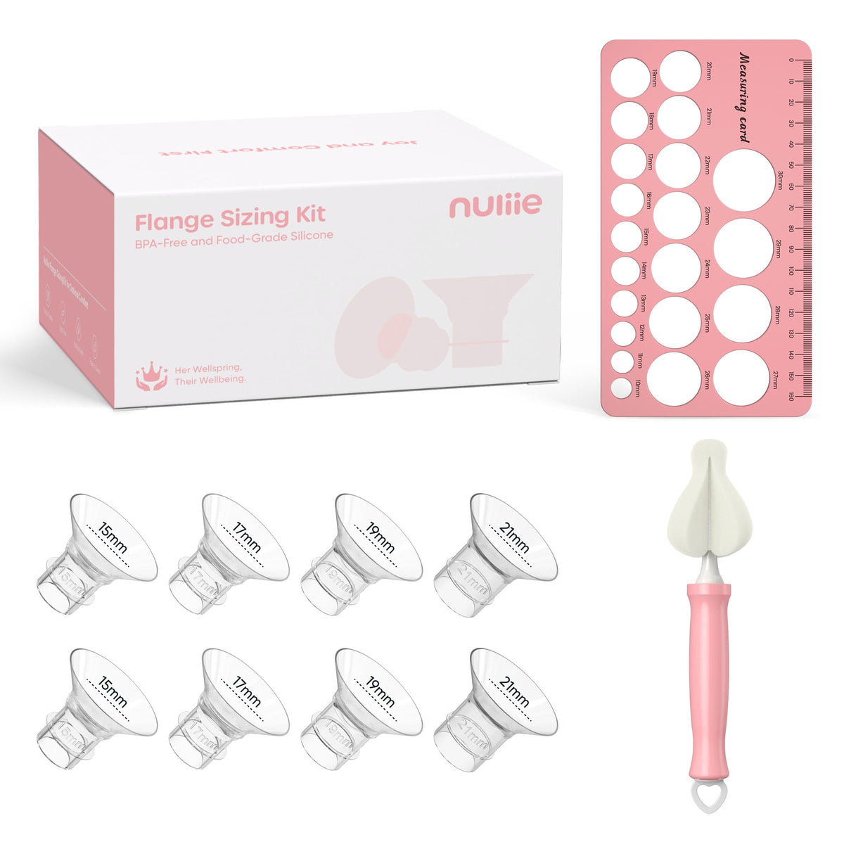 Nuliie Flange Sizing Kit for 24mm Flange/Shield of Most Pumps, Silicone Flange Inserts Replacement Kit, Pumping Essential Kit for Moms