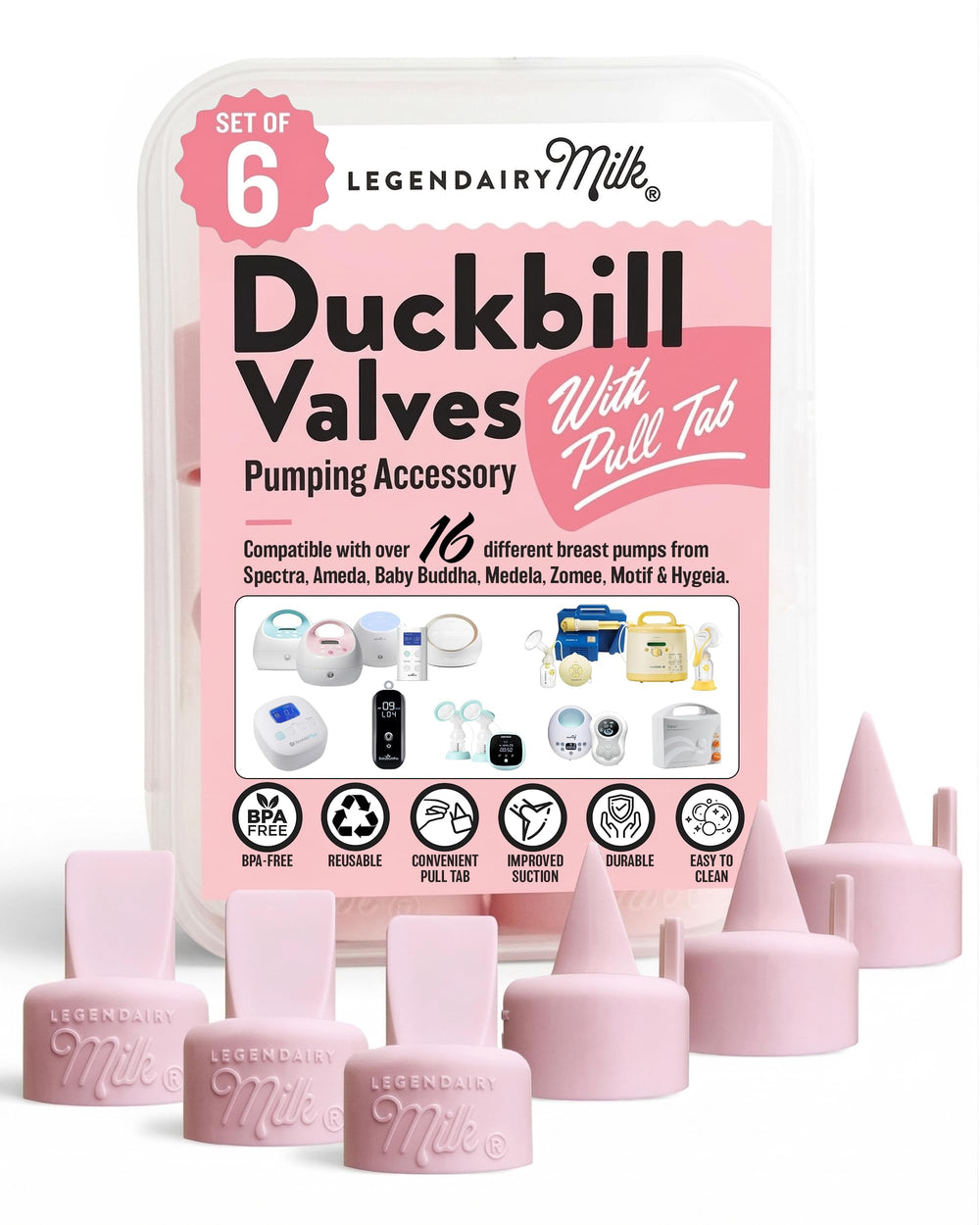 Legendairy Milk Duckbill Valves for Breast Pumps, 6-Pack