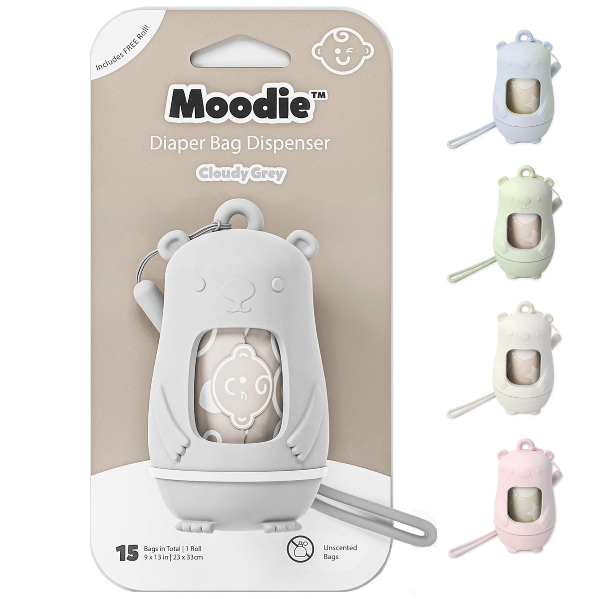 Moodie Teddy Bear Diaper Bag Dispenser with 15 Waste Bags