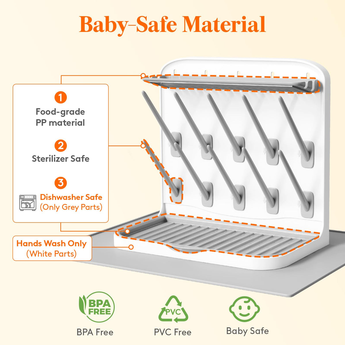 Lifewit Large Baby Bottle Drying Rack with Drain Mat & 15 Hooks, Newborn Essentials Must Haves, Bottle Storage Organizer for Countertop, Cabinet, Rack Dryer Holder for Pacifiers