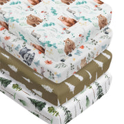 4-Pack Woodland Animal Neutral Fitted Baby Crib Sheets