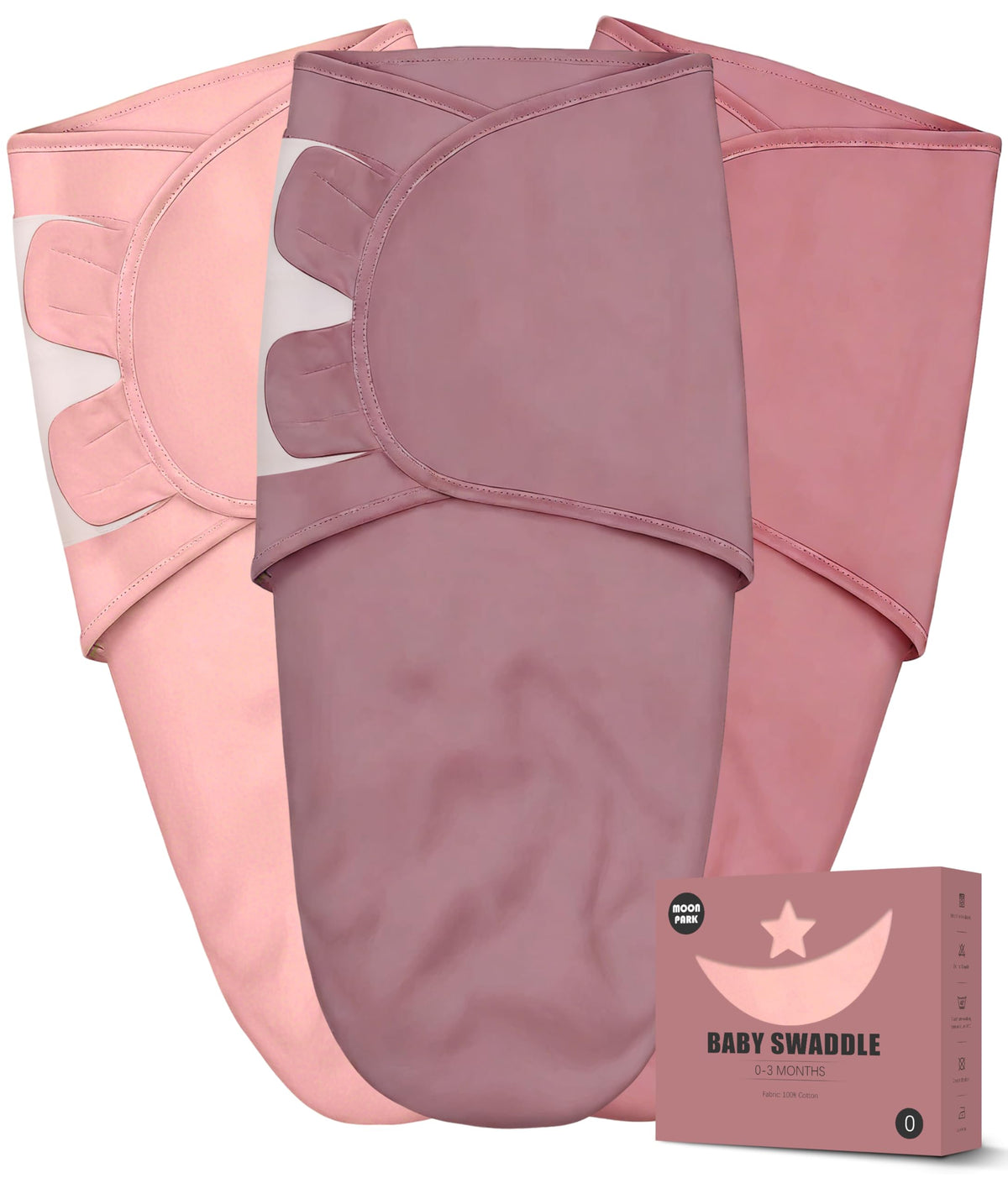 MOON PARK 3-Pack 100% Cotton Baby Swaddle Blankets