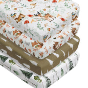 4-Pack Woodland Animal Neutral Fitted Baby Crib Sheets