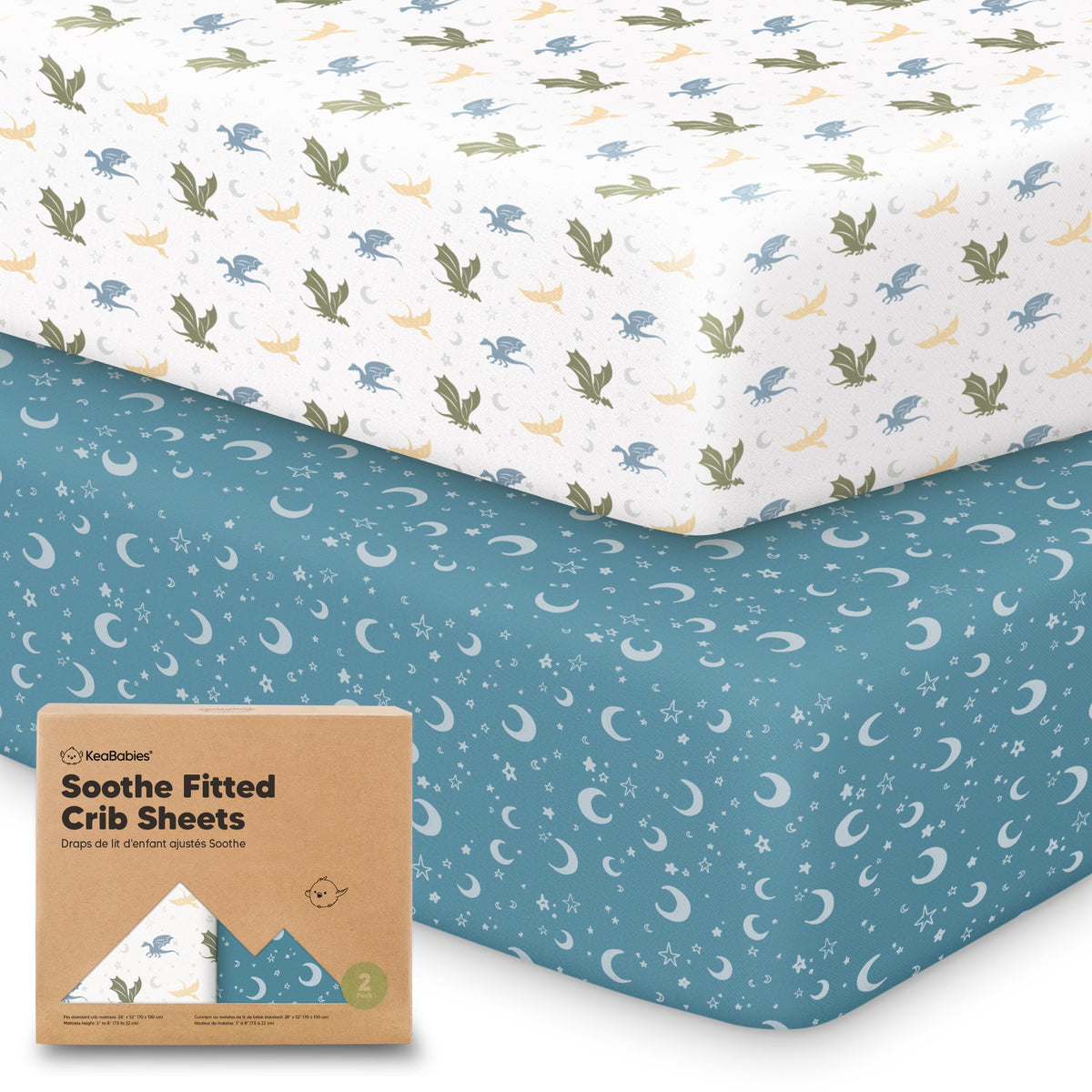 KeaBabies 2-Pack Organic Fitted Crib Sheets, 52 x 28 in