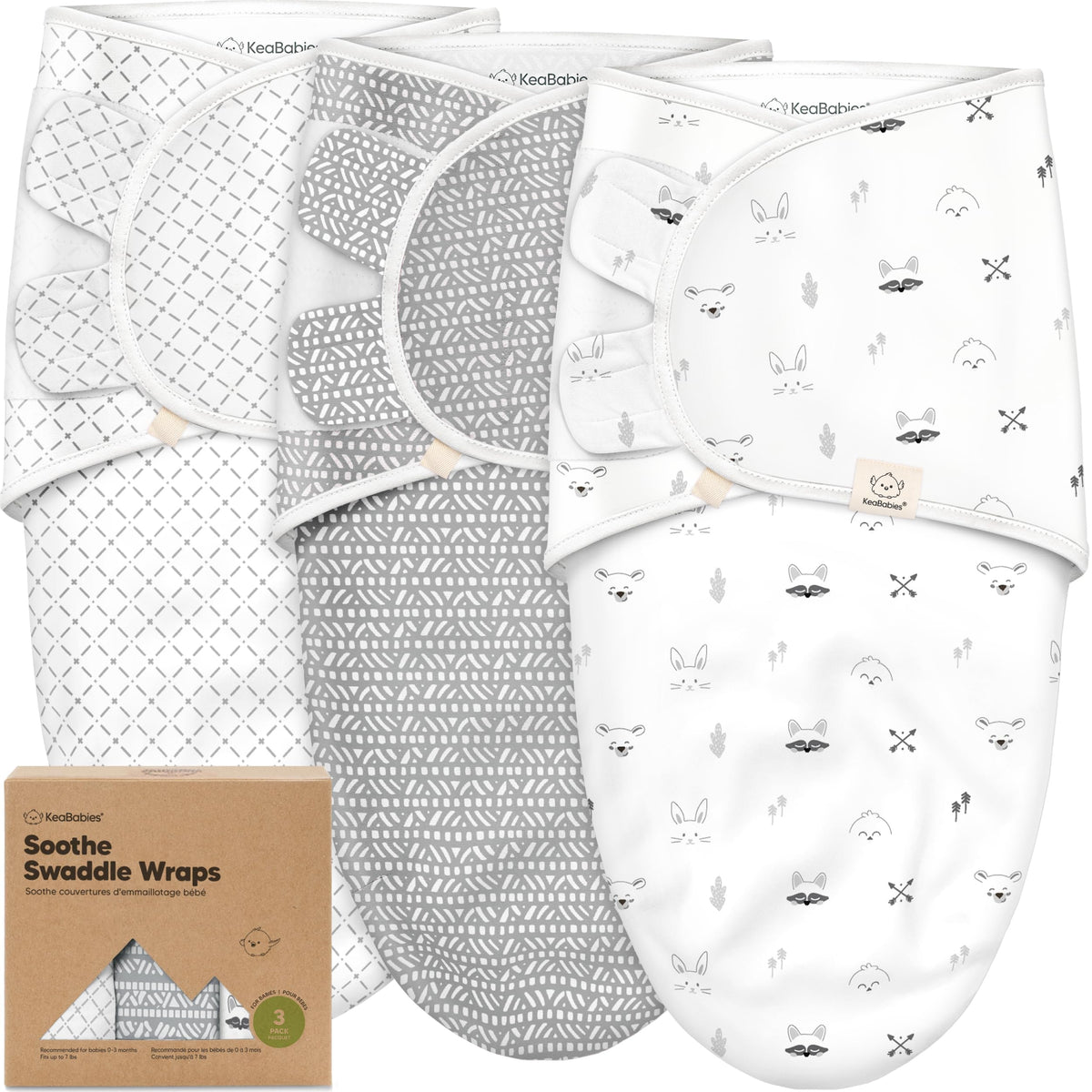 KeaBabies 3-Pack Organic Baby Swaddles for Newborns 0–6M