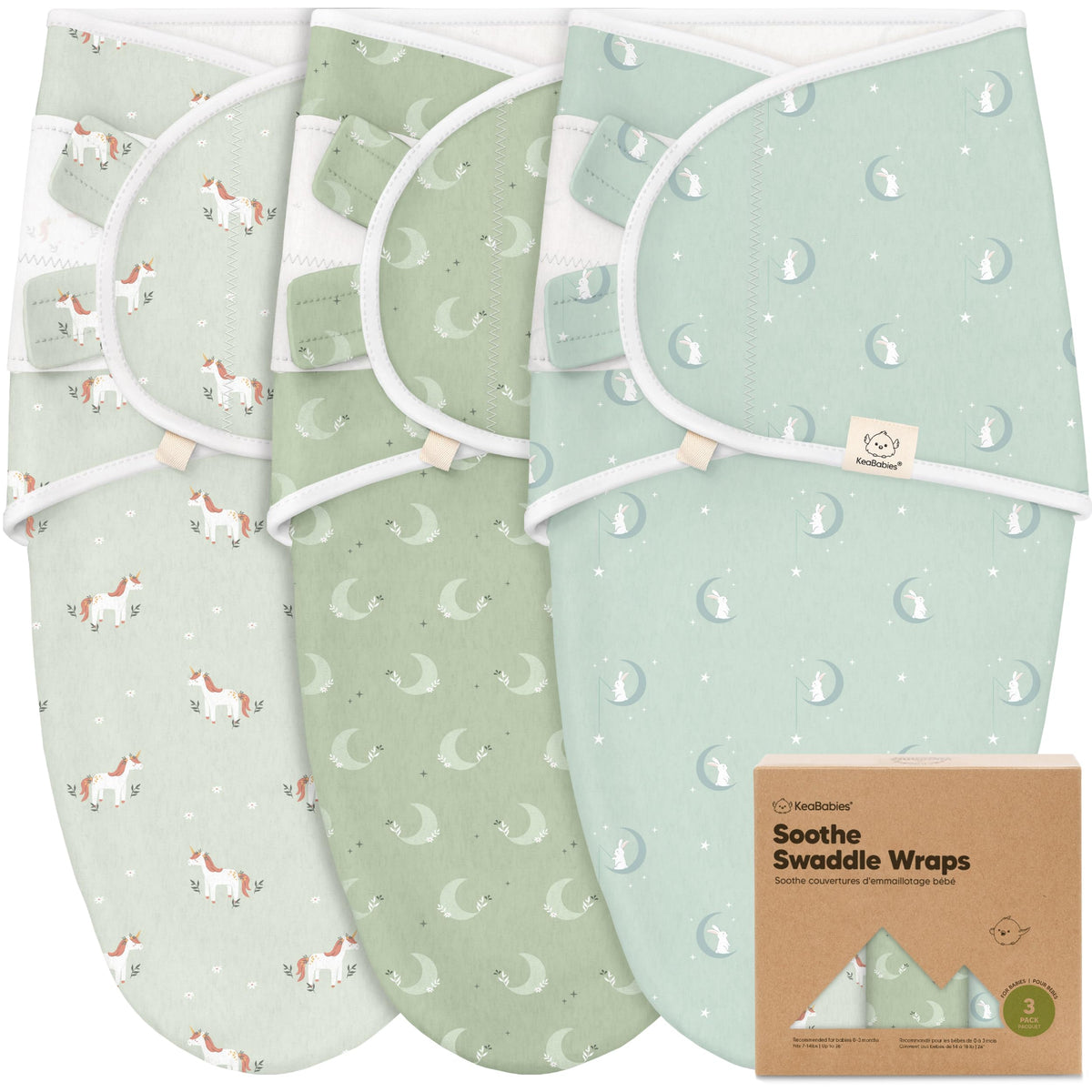 KeaBabies 3-Pack Organic Baby Swaddles for Newborns 0–6M