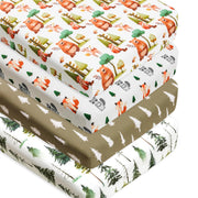 4-Pack Woodland Animal Neutral Fitted Baby Crib Sheets